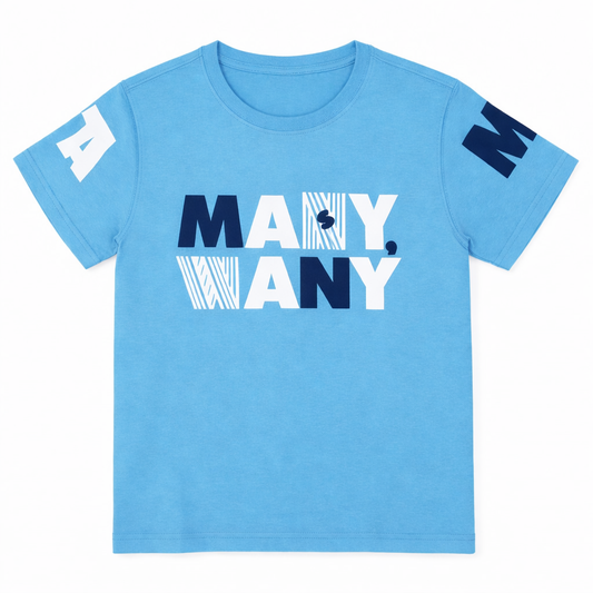 Blue “Many & Many” Graphic T-Shirt