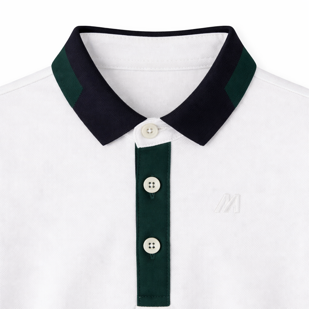 White Contrast Panel Polo Tee