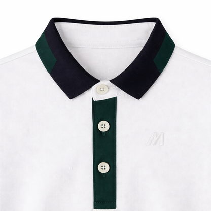 White Contrast Panel Polo Tee