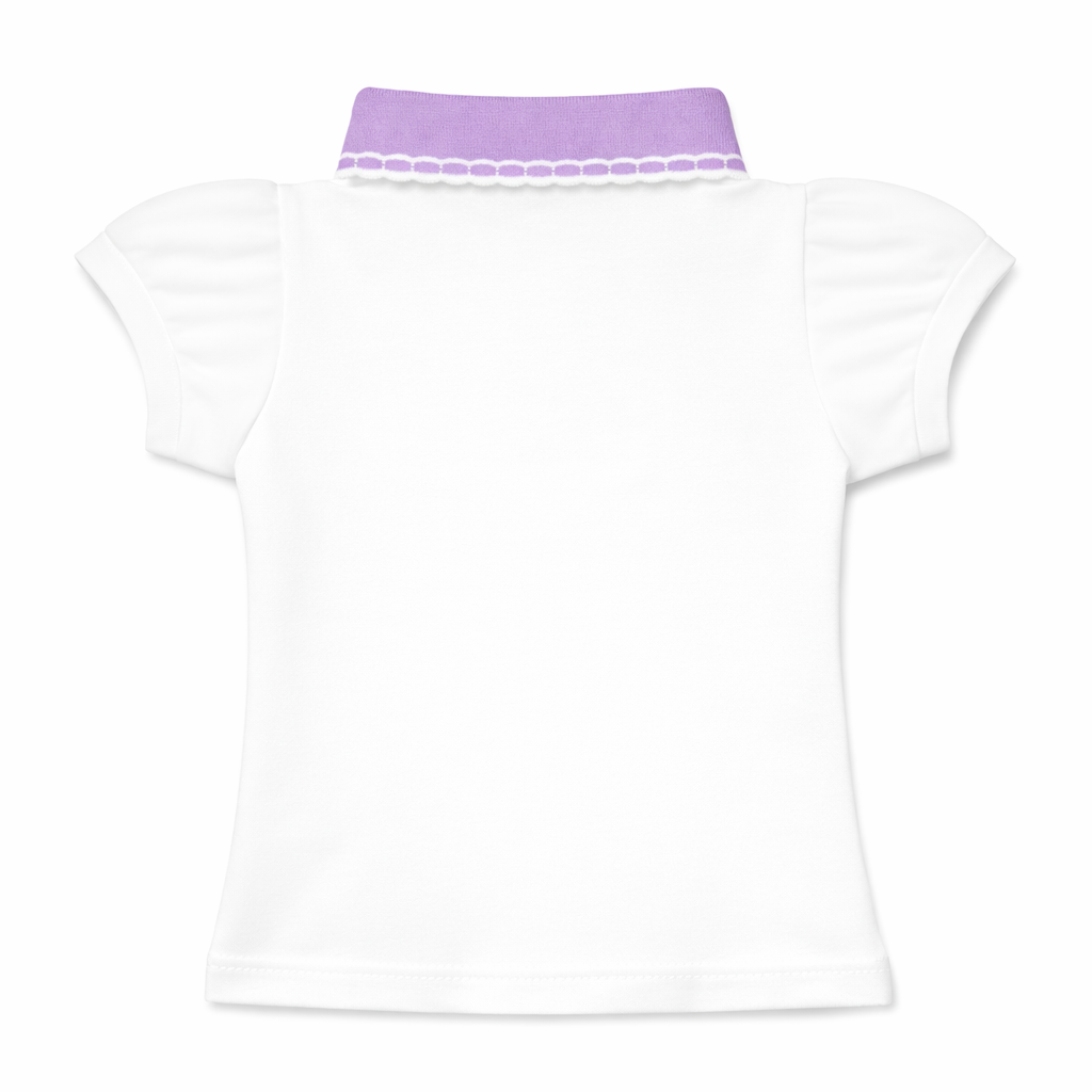 White Polo Tee with Contrast lilac Collar