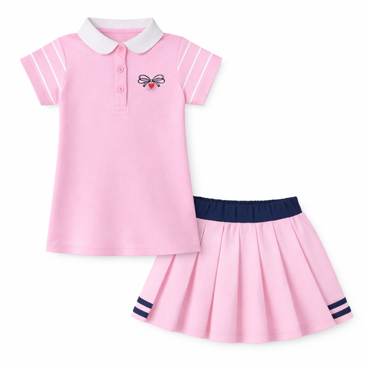 Pink Polo Pleated Skirt Set