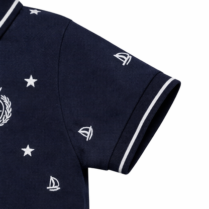 Navy Sailboat Print Polo Shirt