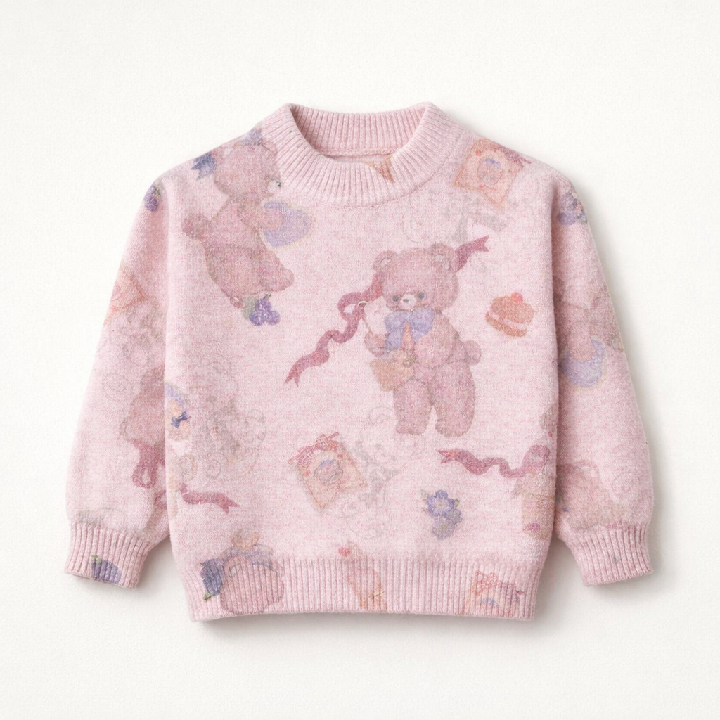 Soft Pink Teddy Print Sweater