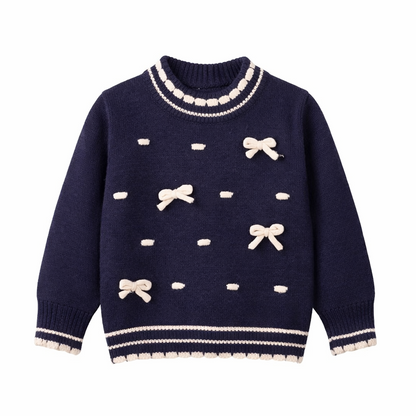 Navy sweater with bows and trims