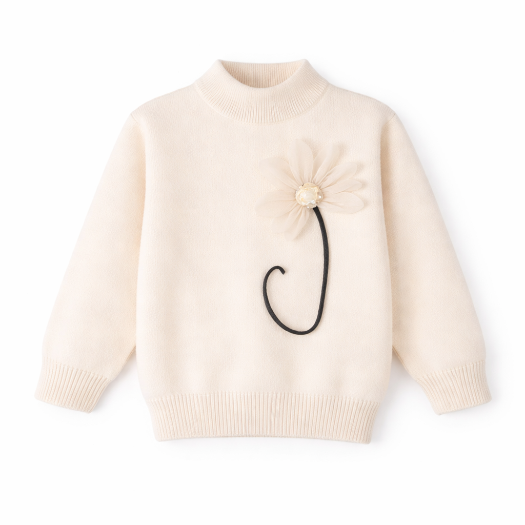 White Flower Sweater with brooche