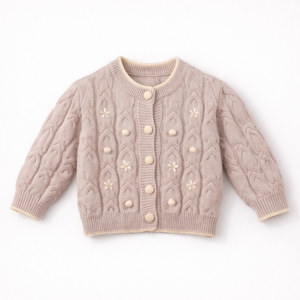 Dusty lilac sweater with white flower accents
