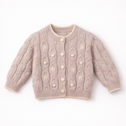 Dusty lilac sweater with white flower accents