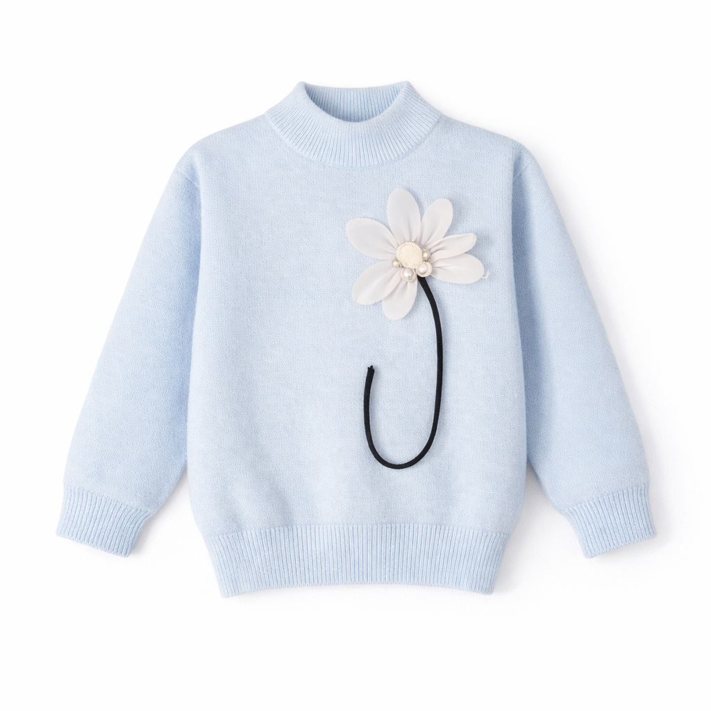 Blue Flower Sweater with brooche